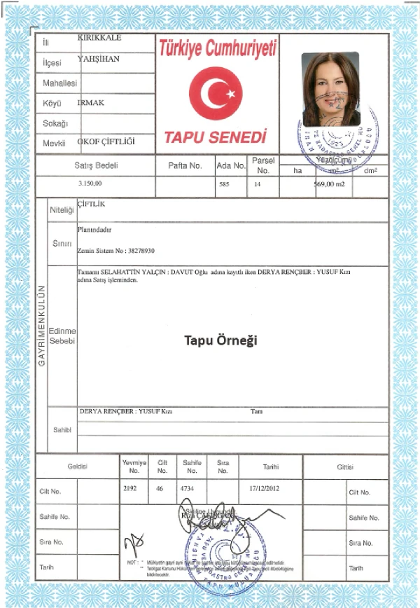 Örnek Tapu Görseli